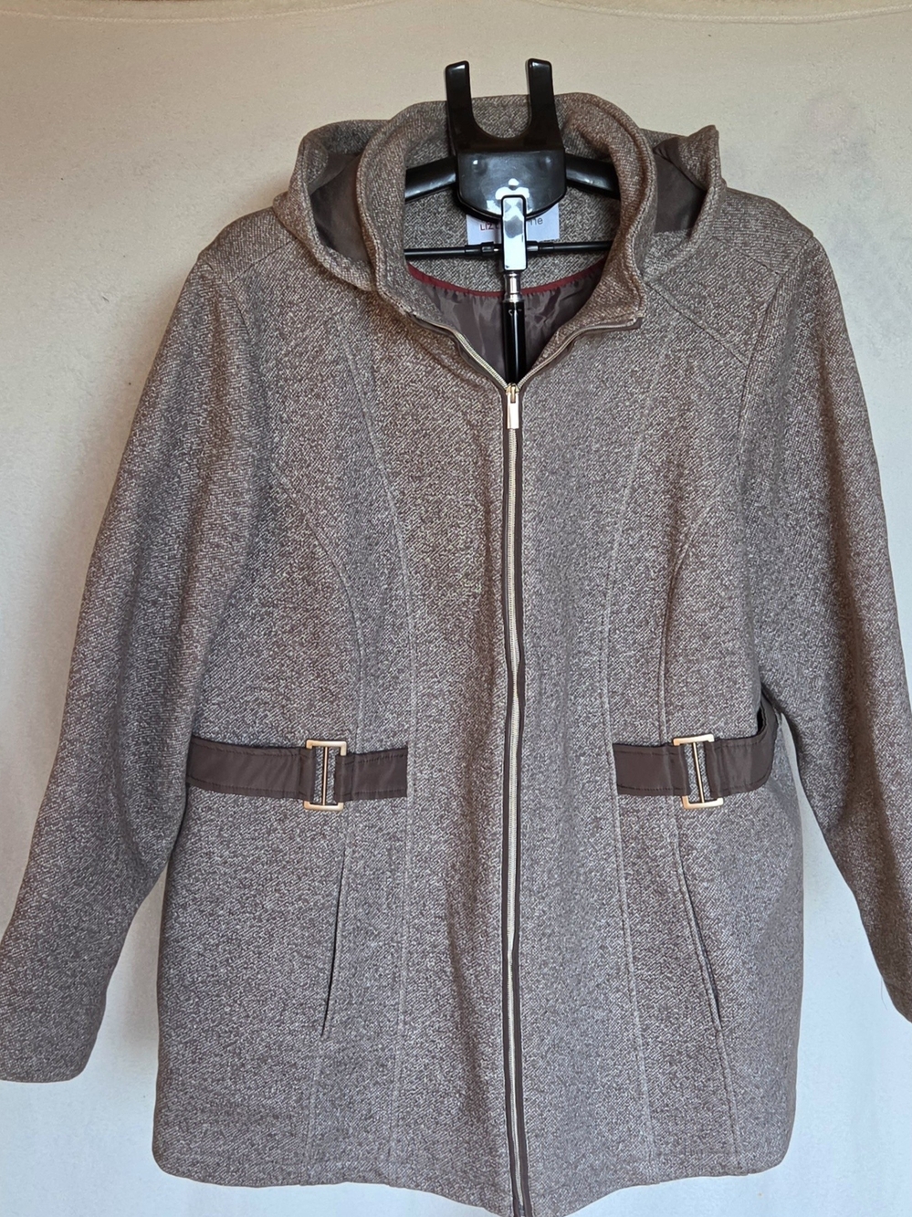 Liz Claiborne Taupe Tweed Hooded Winter Coat Jacket – Women's 2x